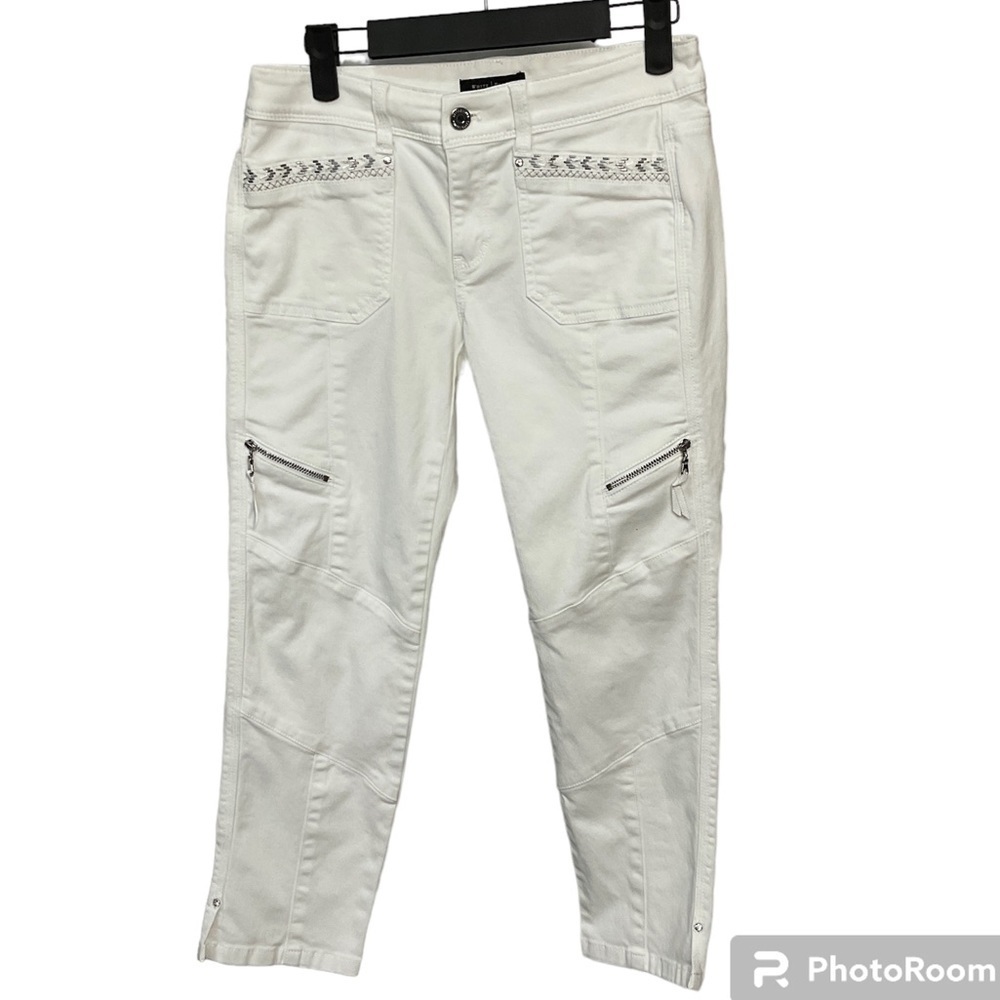 White House Black Market Women White Motto Zipper Crop Leg Stretch Pant Sz 0 E1